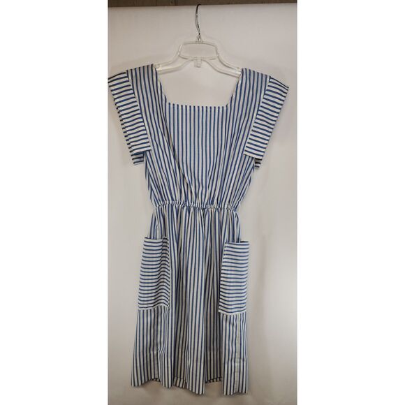 Vintage 80's Blue & White Striped Pinafore Style Dress - Picture 6 of 7